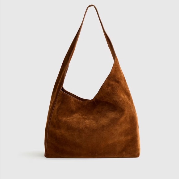 Quince Italian Suede Slouchy Shoulder Bag Brown NEW In Dust Bag Size Medium - Picture 6 of 11